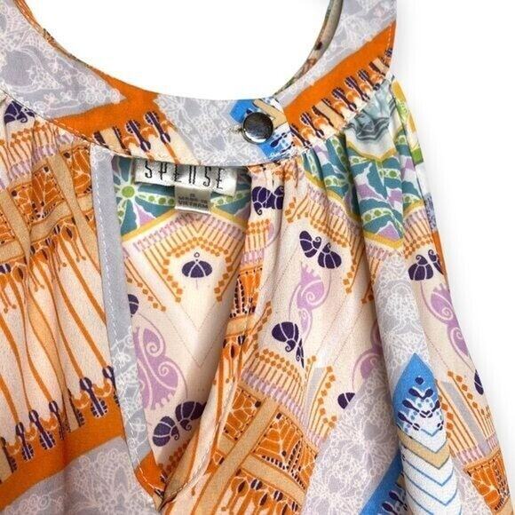 Spense top halter neck sleeveless multicolor geometric boho festival preppy S - Picture 4 of 8